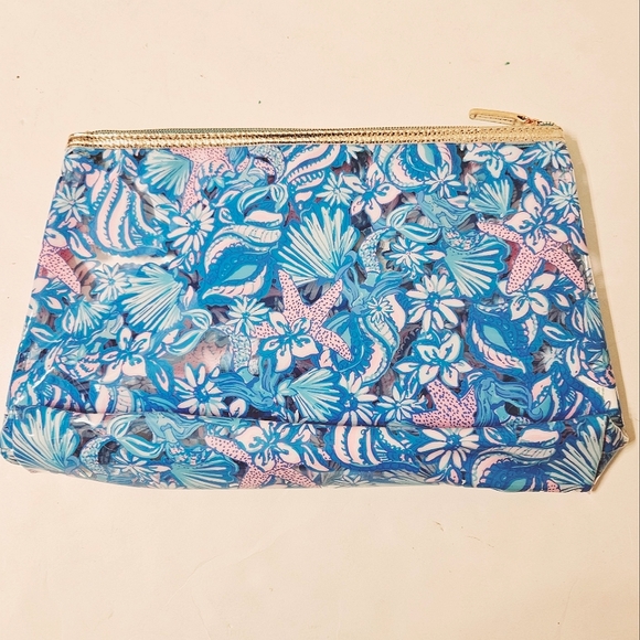 Lilly Pulitzer Sound the Sirens Clear PVC Pouch Make Up Travel Bag Amalfi Blue - Picture 2 of 5